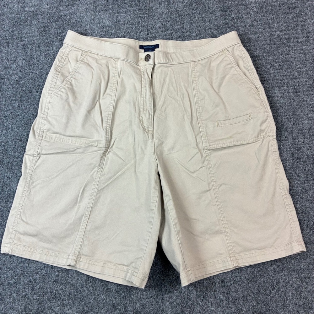 Westbound Women Khaki Twill Stretch Shorts Tan Size 14 Flat Front Casual Pockets